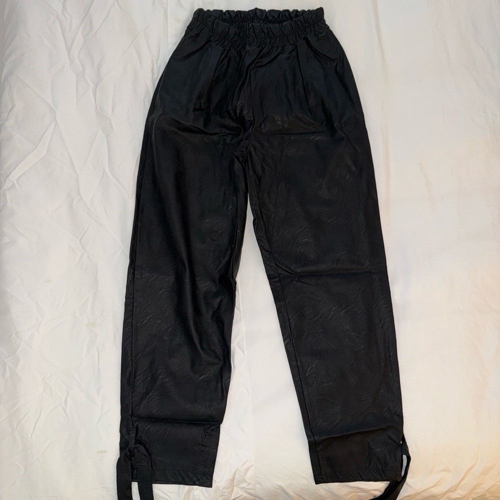 BOOHOO Black Faux Leather Jogger Pants